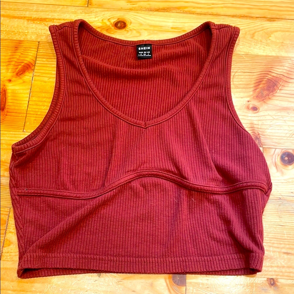 SHEIN Ribbed Maroon Sleeveless Crop Tank Top
